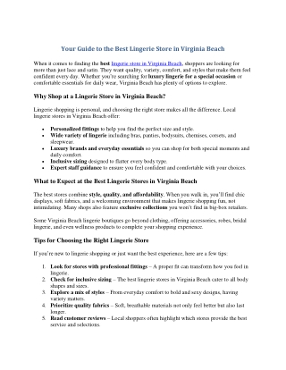 Your Guide to the Best Lingerie Store in Virginia Beach