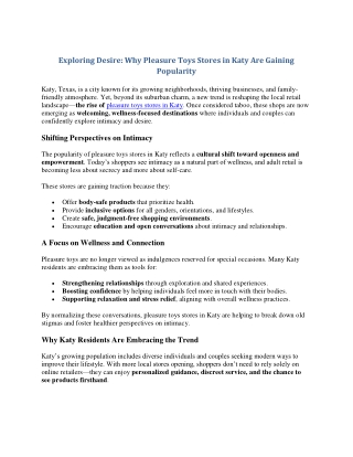 Exploring Desire- Why Pleasure Toys Stores in Katy Are Gaining Popularity