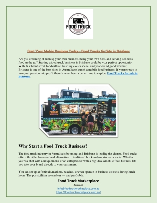 Start Your Mobile Business Today – Food Trucks for Sale in Brisbane