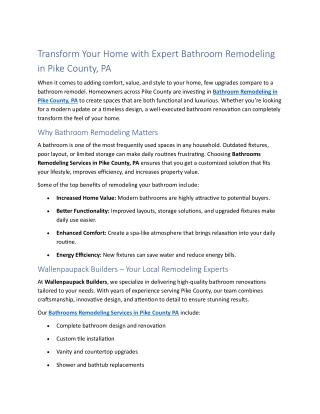 Bathroom Remodeling in Pike County, PA