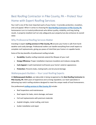 Best Roofing Contractor in pike county, pa