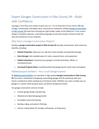Garages Construction in pike county, pa