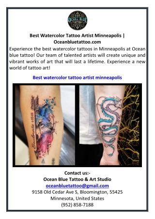Best Watercolor Tattoo Artist Minneapolis  Oceanbluetattoo.com