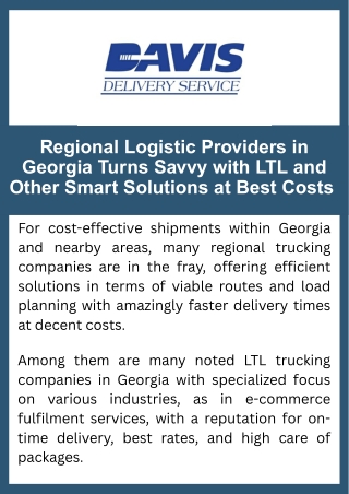 Regional Logistic Providers in Georgia Turns Savvy with LTL and Other Smart Solutions at Best Costs