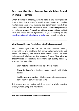 Organic French Fries with No Preservatives – Fraytoz