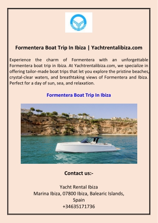 Formentera Boat Trip In Ibiza Yachtrentalibiza.com