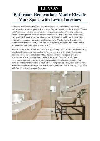 Bathroom Renovations Manly Elevate Your Space with Levon Interiors