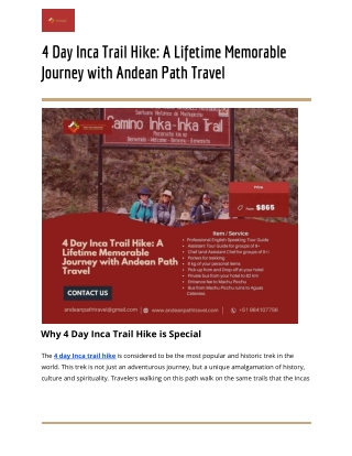 4 Day Inca Trail Hike: A Lifetime Memorable Journey with Andean Path Travel