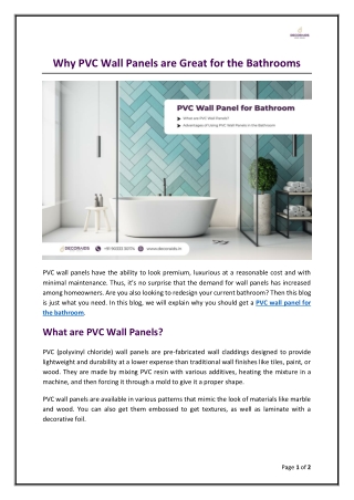 PVC Wall Panel for Bathroom: Stylish, Waterproof & Low Maintenance