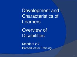 Standard # 2 Paraeducator Training