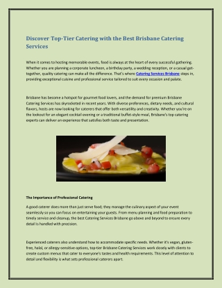 Discover Top-Tier Catering with the Best Brisbane Catering Services