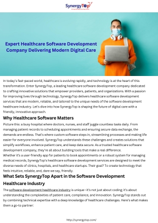 Transform Patient Care with SynergyTop’s Healthcare Software Development Service