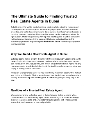 The Ultimate Guide to Finding Trusted Real Estate Agents in Dubai