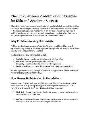 The Link Between Problem-Solving Games for Kids and Academic Success