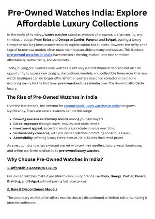 Pre-Owned Watches India Explore Affordable Luxury Collections