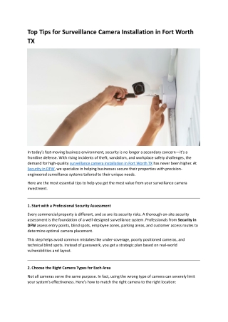 Top Tips for Surveillance Camera Installation in Fort Worth Texas