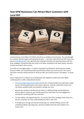 How DFW Businesses Can Attract More Customers with Local SEO