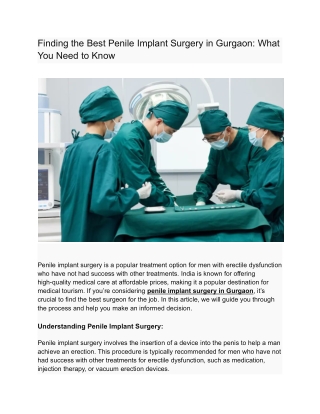 Finding the Best Penile Implant Surgery in Gurgaon_ What You Need to Know