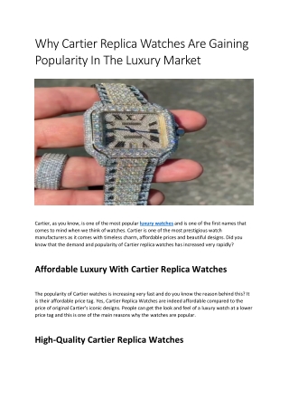 Cartier Replica Watches Are Gaining Popularity In The Luxury Market By Icedjewelz