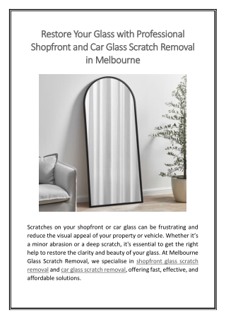 Restore Your Glass with Professional Shopfront and Car Glass Scratch Removal in Melbourne