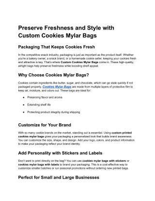 Preserve Freshness and Style with Custom Cookies Mylar Bags