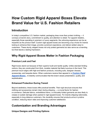 How Custom Rigid Apparel Boxes Elevate Brand Value for U