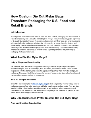 How Custom Die Cut Mylar Bags Transform Packaging for U