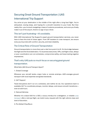 Securing Great Ground Transportation UAS International Trip Support