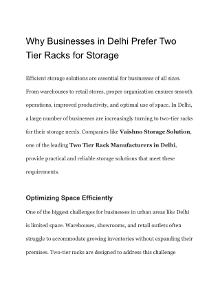 Why Businesses in Delhi Prefer Two Tier Racks for Storage