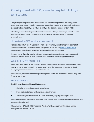 Planning Ahead with NPS, A Smarter Way to Build Long-term Security