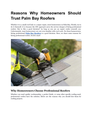 Reasons Why Homeowners Should Trust Palm Bay Roofers