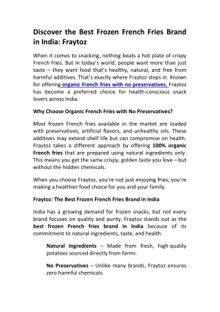 Best Frozen French Fries Brand in India – Fraytoz