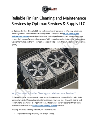Fin Fan Cleaning and Maintenance Services by Optimax Services