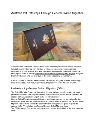 Australia PR Pathways Through General Skilled Migration – Complete Guide