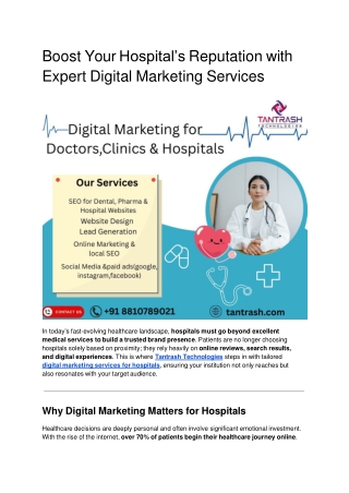 Boost Your Hospital’s Reputation with Expert Digital Marketing Services