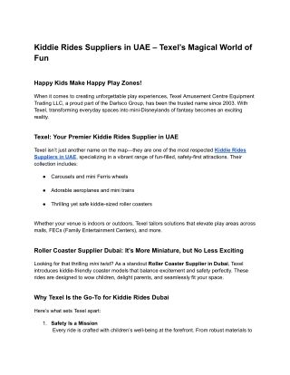 Kiddie Rides Suppliers in UAE – Texel’s Magical World of Fun