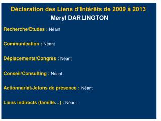 Déclaration des Liens d’Intérêts de 2009 à 2013