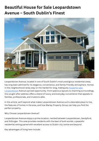 Beautiful House for Sale Leopardstown Avenue – South Dublin’s Finest