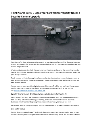 5 Signs Your Fort Worth Property Needs a Security Camera Upgrade