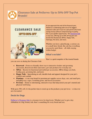 Clearance Sale at PetServo: Up to 50% OFF Top Pet Brands!
