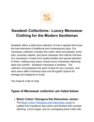 Swadesh Menswear – Luxury Menswear Clothing for Every Occasion