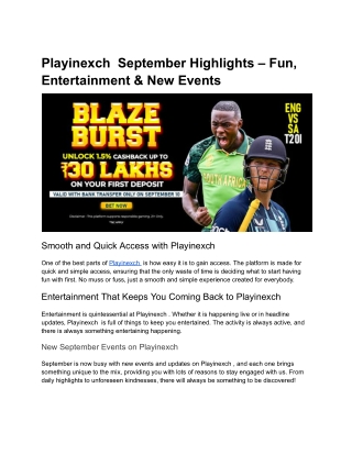 Playinexch  September Highlights – Fresh Events