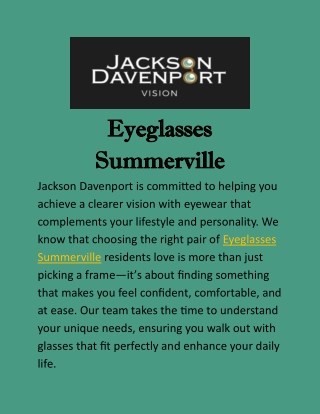 Eyeglasses Summerville: Expert Care and Stylish Options for Your Eyes