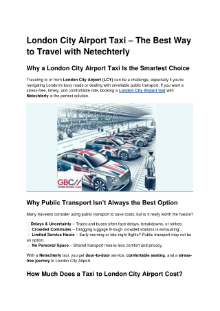 London City Airport Taxi – The Best Way to Travel with Netechterly