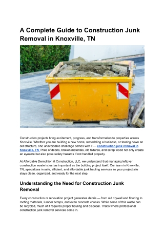 A Complete Guide to Construction Junk Removal in Knoxville, TN