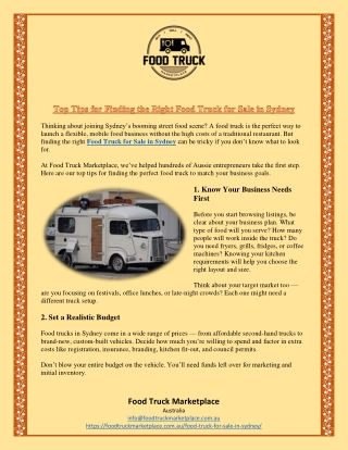 Top Tips for Finding the Right Food Truck for Sale in Sydney