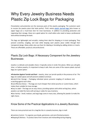 Why Every Jewelry Business Needs Plastic Zip Lock Bags for Packaging