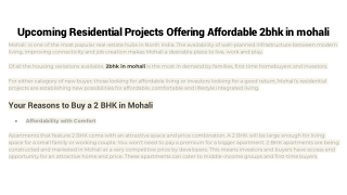 Upcoming Residential Projects Offering Affordable 2bhk in mohali