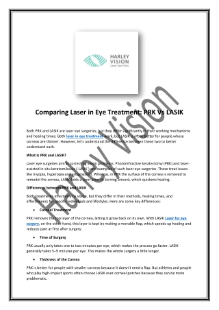 Comparing Laser in Eye Treatment: PRK Vs LASIK