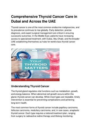 Comprehensive Thyroid Cancer Care in Dubai and Across the UAE